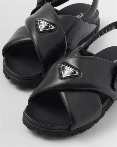 crisscross platform sandal prada|Black Padded Nappa Leather Crisscross Sandals .